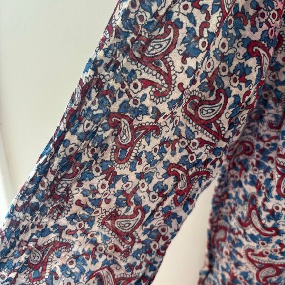 Vintage 70's Pinot Noir India Cotton Guaze Block Print Boho Hippie Shirt Size M - Picture 5 of 7